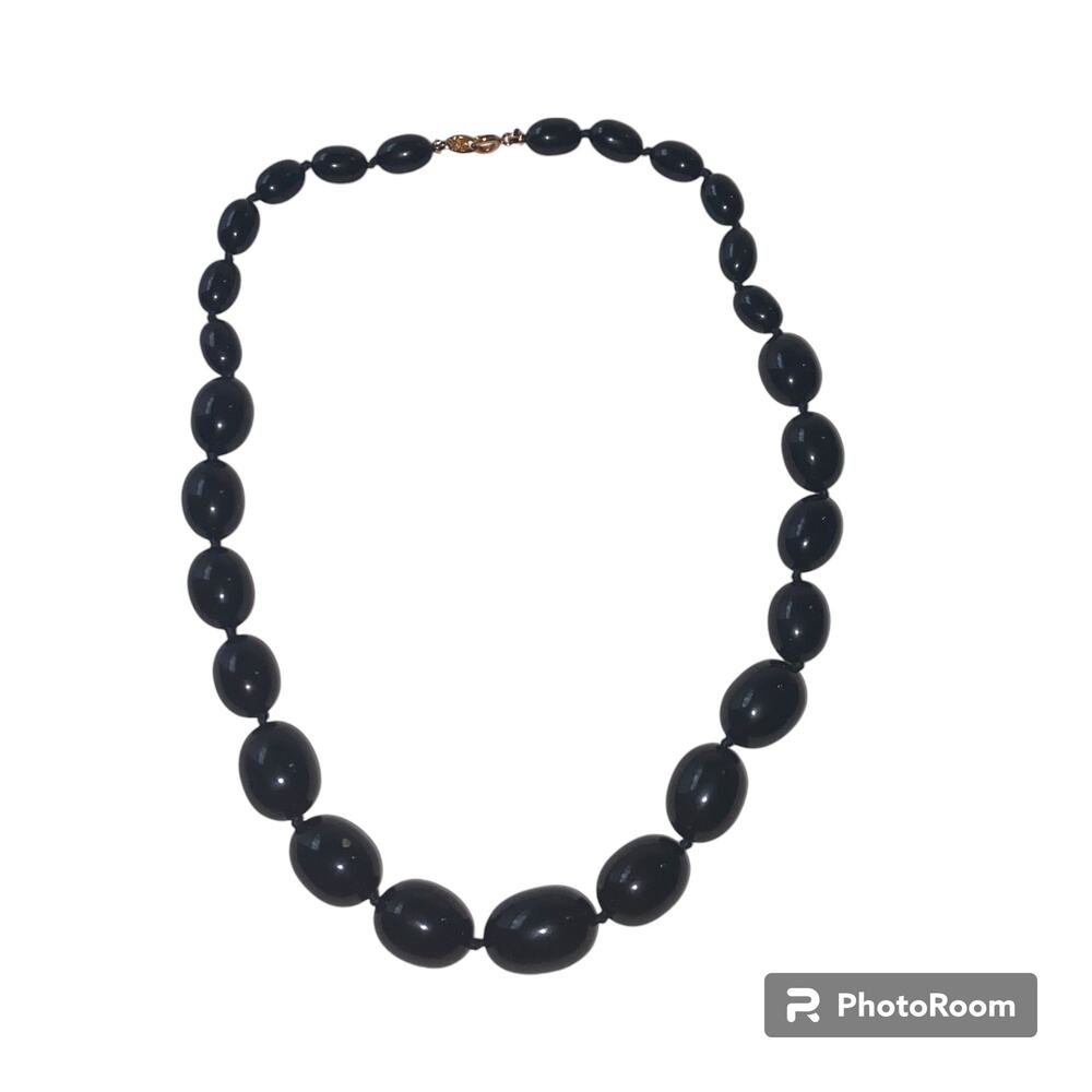 Trifari Costume Necklace Graduated Black Acrylic Beaded Knotted Fairy Goth